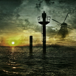 sunset nature edited windmill sky